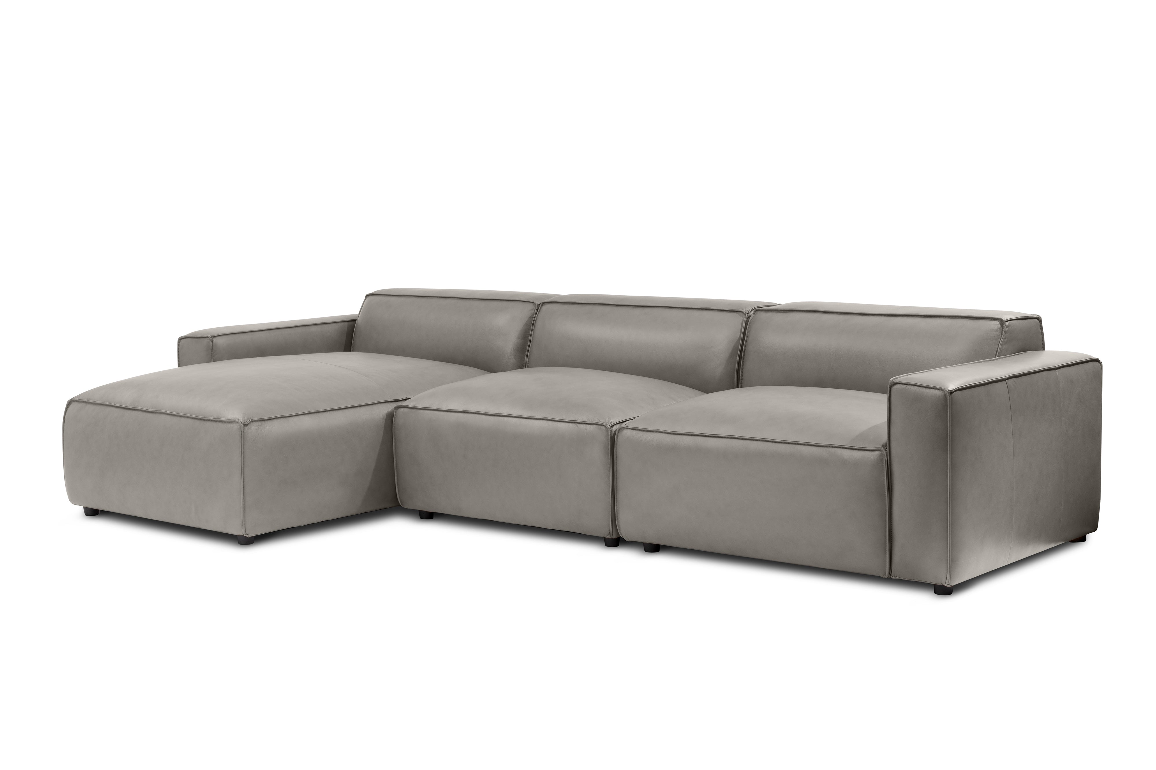 Valencia Nathan Full Aniline Leather Lounge Modular Sofa, Three Seats With Left Chaise, Light Grey - Valencia Theater Seating UK product image