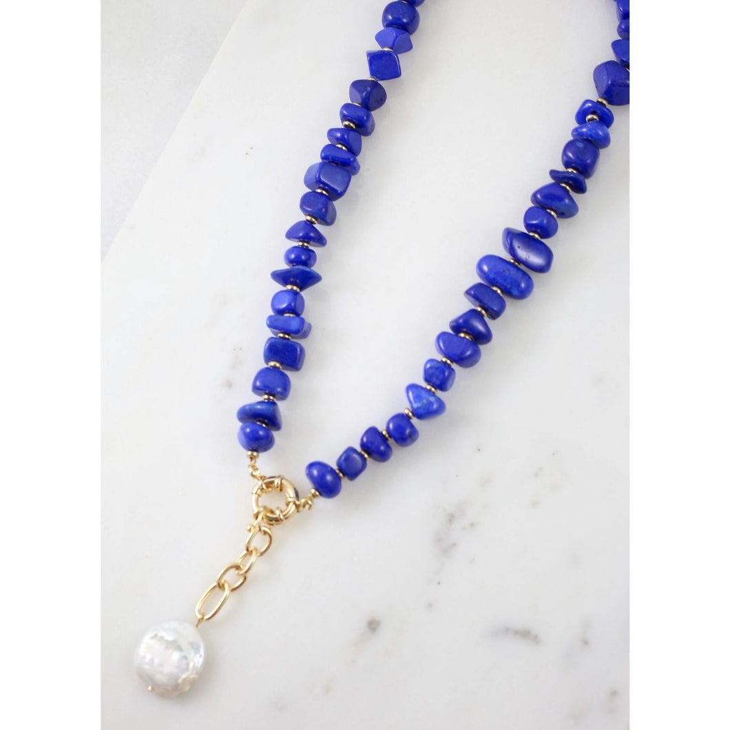 Stone Necklace with Pearl/ Royal Blue