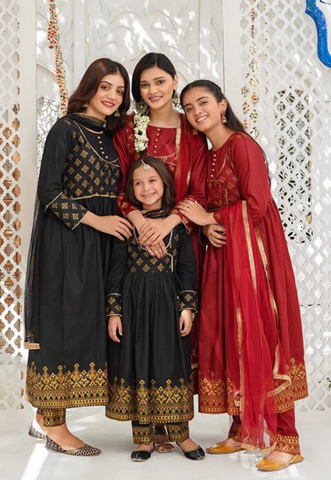 3 PC MOTHER & DAUGHTER DRESS PRINT LAWN READY TO WEAR COLLECTION BLACK