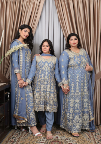 GREY MOTHER & DAUGHTER READY TO WEAR 3 PIECE EMBROIDERED MAXI DRESS