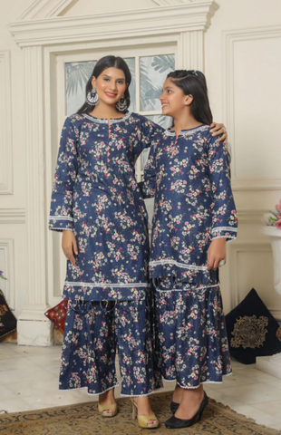 2 PC SHARARA MOTHER & DAUGHTER CO-ORD PRINT LAWN READY TO WEAR COLLECTION