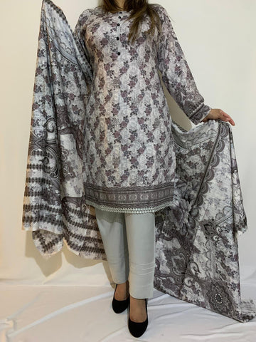 DIGITAL FULL EMBROIDERED LINEN READY TO WEAR SUIT BROWN AZ030 | PAKISTANI DRESSES FOR WOMEN