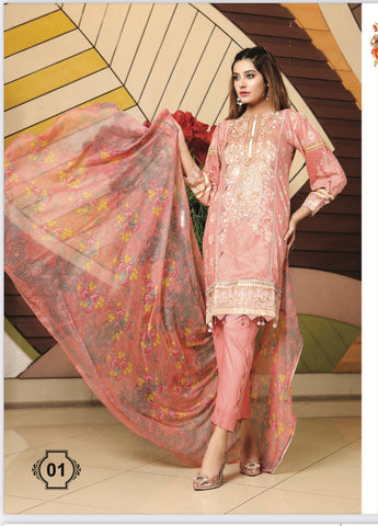 WINTER LINEN EMBROIDERED SUIT WITH CHIFFON DUPATTA