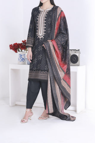 3 PC EMBROIDERED WARM DHANAK MATERIAL READYMADE SUIT WITH DHANAK SHAWL