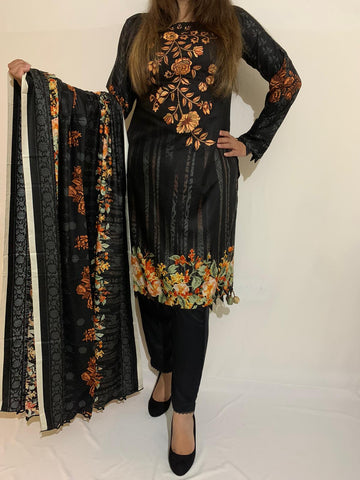 WINTER EMBROIDERED LINEN SUIT WITH LINEN DUPATTA