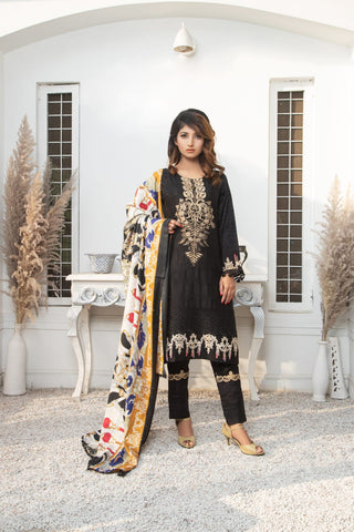 WINTER LINEN CHIKANKARI EMBROIDERED SUIT WITH PASHMINA SHAWL