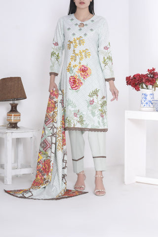 3 PC EMBROIDERED WARM DHANAK MATERIAL READYMADE SUIT WITH DHANAK SHAWL