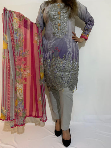 Maria b Festive Collection Stone & Mirror Work With Chiffon Dupatta Lilac 06-B