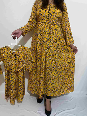 MOTHER & DAUGHTER PRINTED WINTER STONE LINEN DRESS