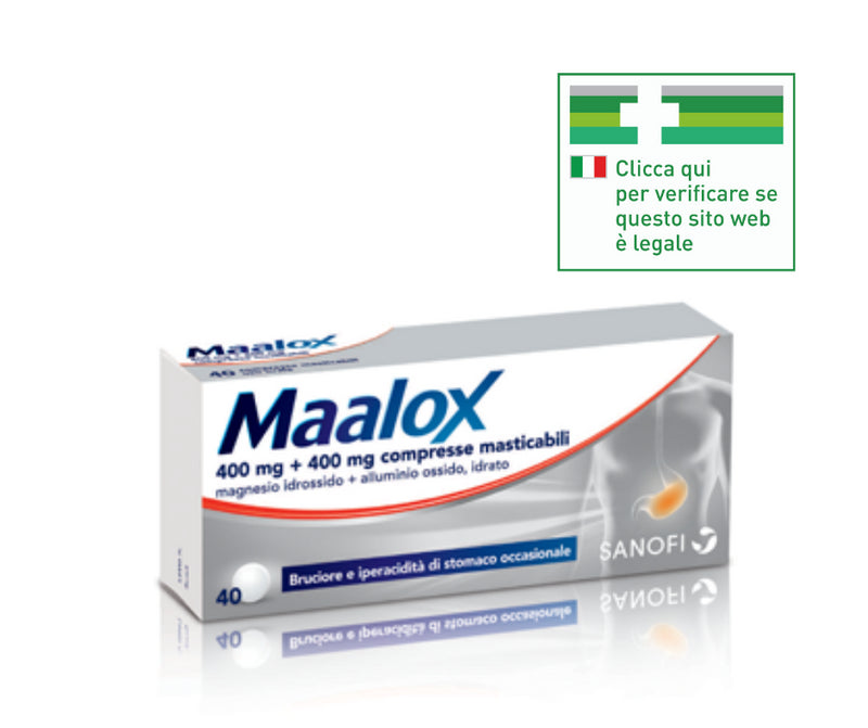 Maalox bruciore iperacidità gastrica 40 Compresse Masticabili 400mg+ 400mg