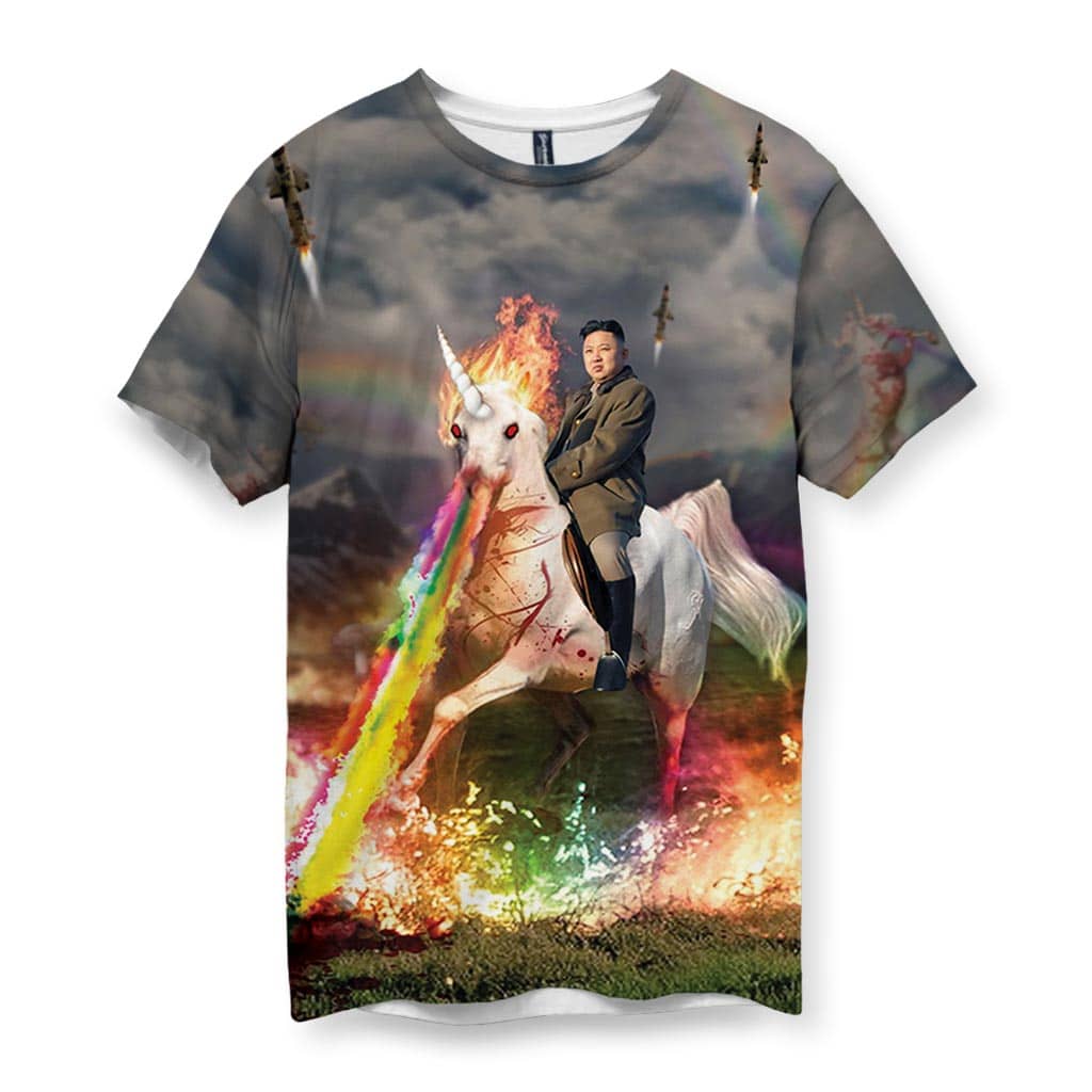 Hæl to Afledning Shirtwascash - Rainbow Unicorn Kim Jong Un Men's T-Shirt