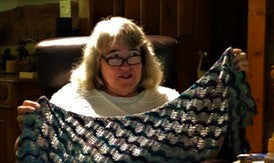 Nancy Lekx holding shawl