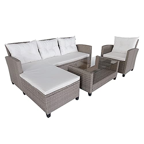 Panana Rattan Furniture Set 5 Seater Lounge Wicker Weave L-Shaped Corner Sofa Set with Coffee Table Single Chair Bench Garden