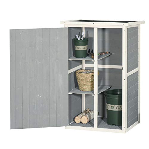 Outsunny Wooden Garden Storage Shed Fir Wood Tool Cabinet Organiser Wi