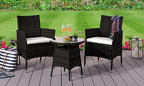 Comfy Living 3pc Rattan Bistro Garden Furniture Set (With cover, Black