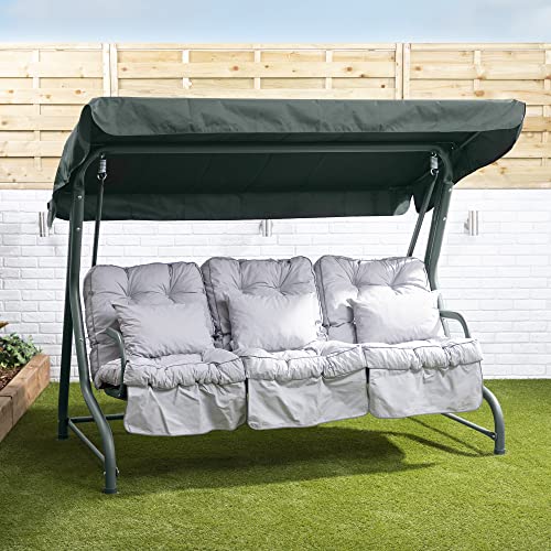Alfresia 3-Seater Garden Swing Seat | Green Frame with Matching Canopy ...