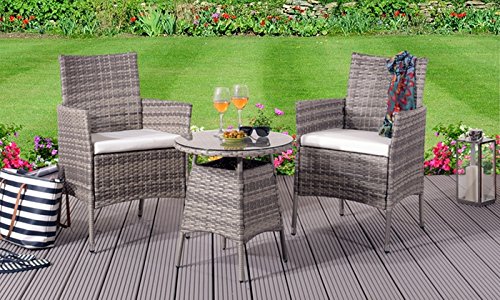 Comfy Living 3pc Rattan Bistro Garden Furniture Set (With cover, Grey