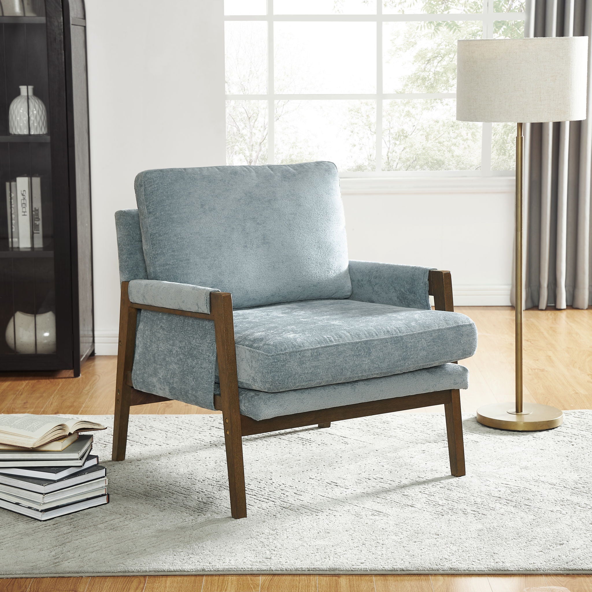 Blue Mid-Century Modern Velvet Accent Armchair - Kelly