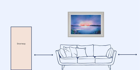 Hanging artwork diagram showing sofa with artwork hanging over it