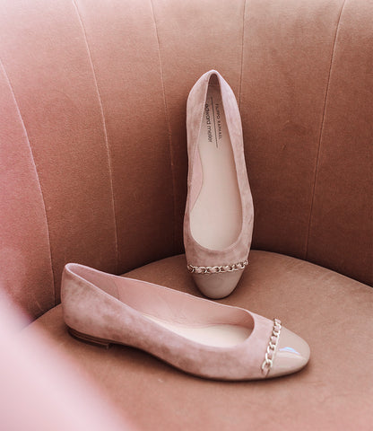 FLEUR Ballet with Cap Toe in Nude Suede - Edward Meller