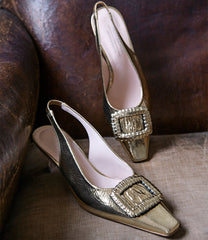 DULCE60 Slingback Pump with Buckle in Gold Crinkle