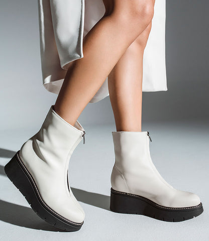 GALE Front Zip Boot on Wedge in Bone