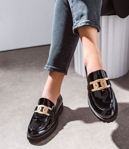 GALAD Moccasin with Hardware in Black Patent