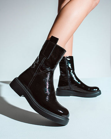 UDO Ankle Boot on Rubber Sole in Black Patent
