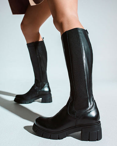 VERGE Knee High Boot with Gusset in Black