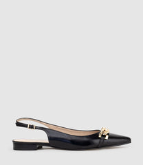 ELDA Pointed Slingback with Chain Detail in Black Baby Calf