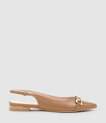 ELDA Pointed Slingback with Chain Detail in Tan Baby Calf