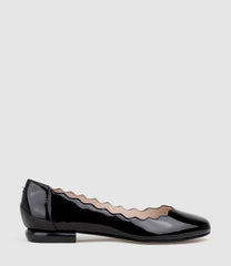 FARA Scalloped Ballet Flat in Black Patent