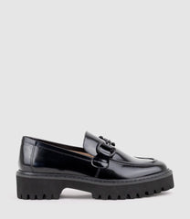 GIDEON Moccasin on Chunky Sole in Black High Shine