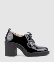 PEYTON85 Lace Up on Unit in Black Patent