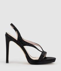 WONDER110 Jewelled Platform Sandal in Black Satin