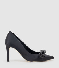  ASTIRIA90 Pump with Crystal Bow in Black Satin