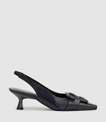 DELIA60 Pointed Slingback Pump in Black Baby Calf