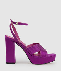 ROSALIA100 Stitched Detail Platform Sandal in Magenta Satin