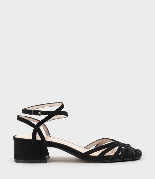 SIA35 Ankle Wrap Sandal in Black Suede - Edward Meller