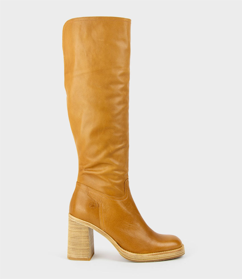 VENT Block Heel Knee High Boot in Tan - Edward Meller