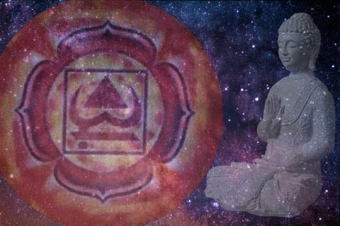 An image representing the Root Chakra, featuring the color red and a lotus symbol, symbolizing grounding, stability, and the foundation of the energy system.