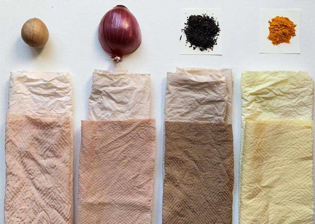 Natural dye Red onion skins without Iron mordant: brown, with