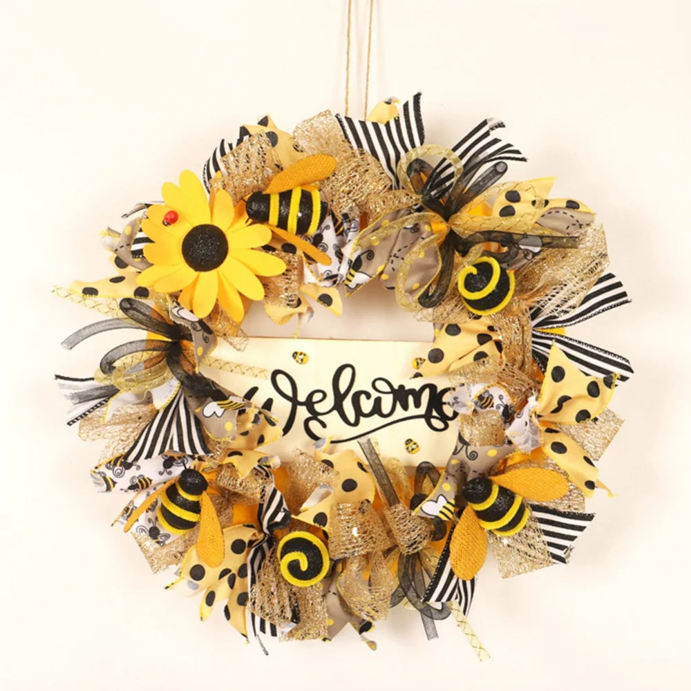 Bee Sunflower Spring Welcome Wreath