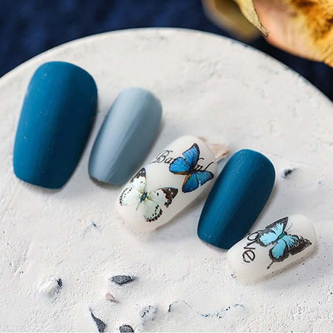 esmalte adesivo de unha borboleta azul 3d