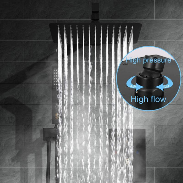 12-inch Matte Black Wall-Mounted Rainfall Shower System With Tub Spout