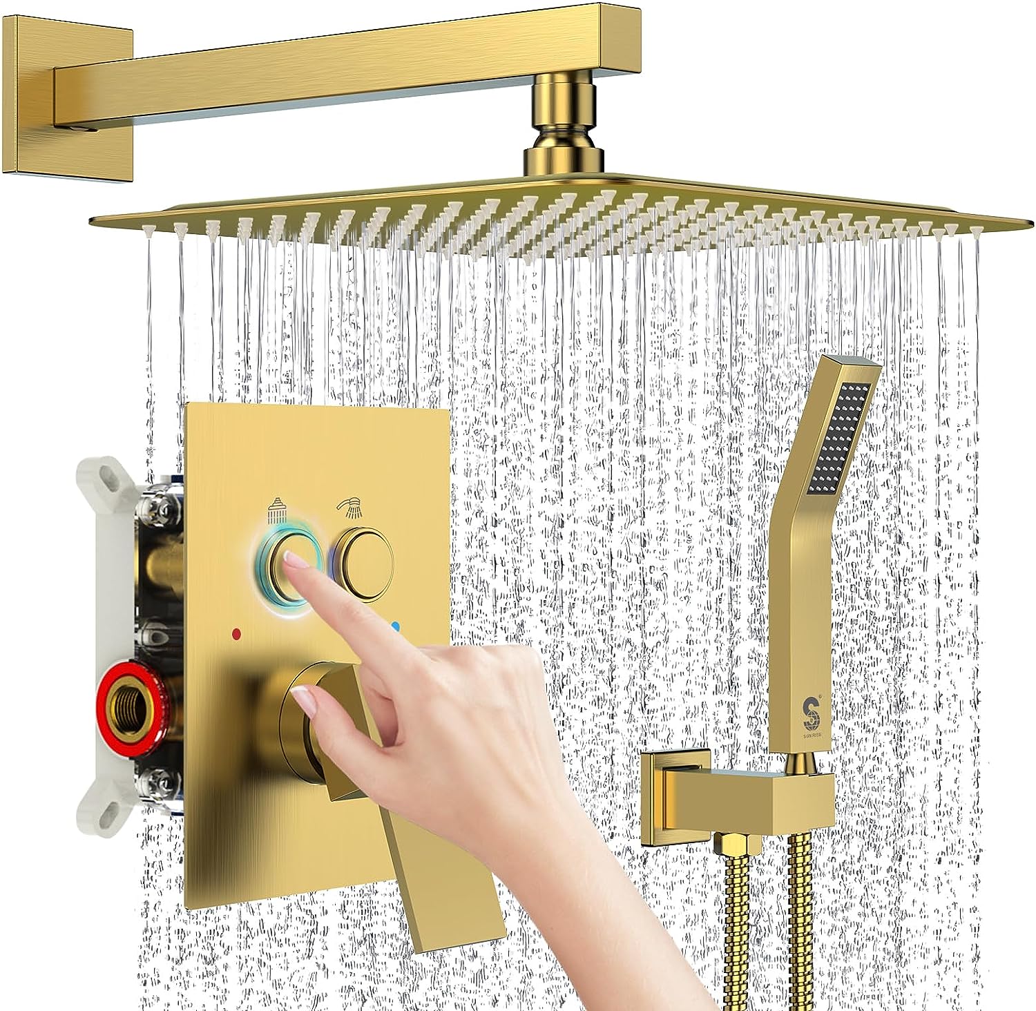SR SUN RISE Shower System with Push Button Diverter Bathroom Luxury Brushed Gold