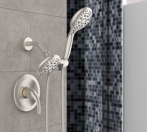 SR Sunrise handheld showerhead and rain shower combo set in brushed nickel