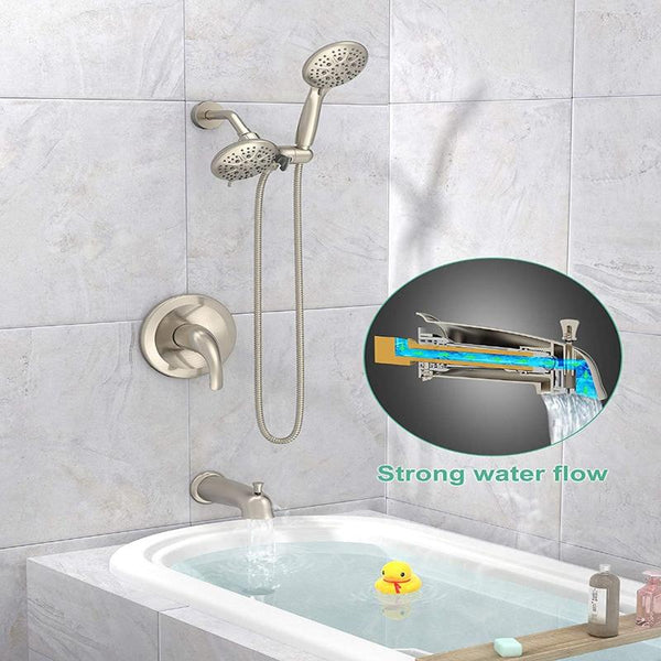 Brushed Nickel Dual 2-in-1 Shower System Combo with Tub Spout