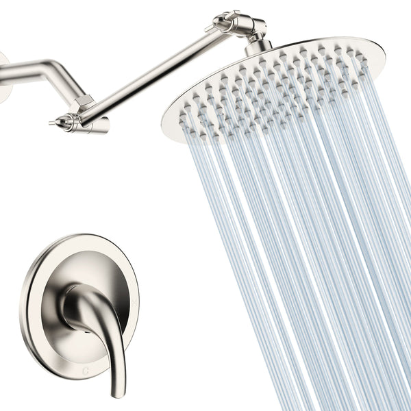 Complete Brushed Nickel Shower Set with Adjustable Shower Arm Extension