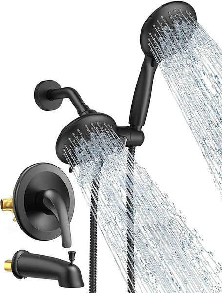 Matte Black Dual 2-in-1 Shower System Combo with Tub Spout